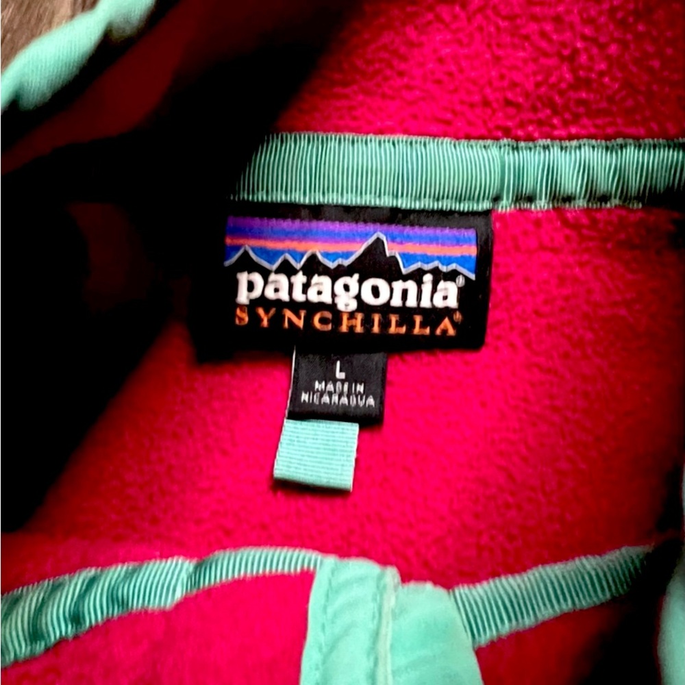 Patagonia Women’s Pink/Green Synchilla Snap-T Pullover Fleece Women’s Large - Picture 3 of 5